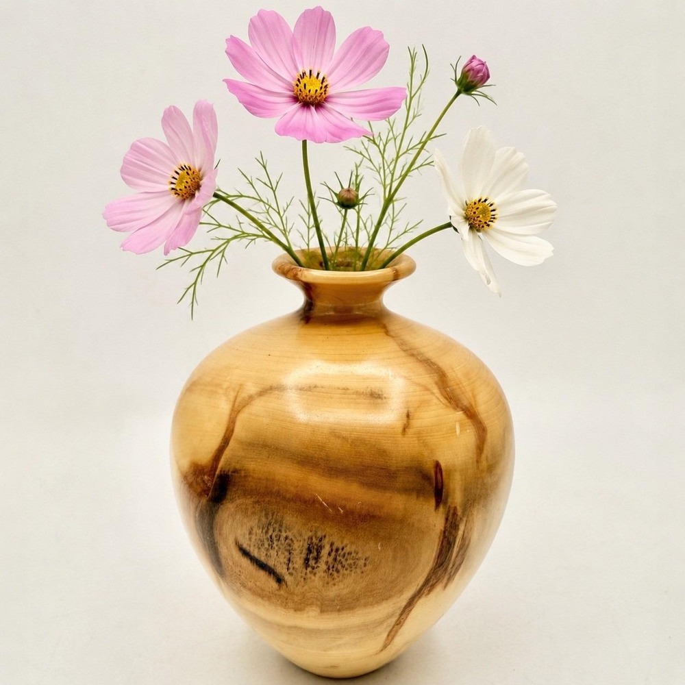 Hand Turned Spalted Wood Bud Vase Small Artisan Natural Wood ~ 7" Earthy Organic